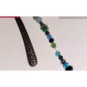 Beaded Crystal bookmark blue green Silver tone